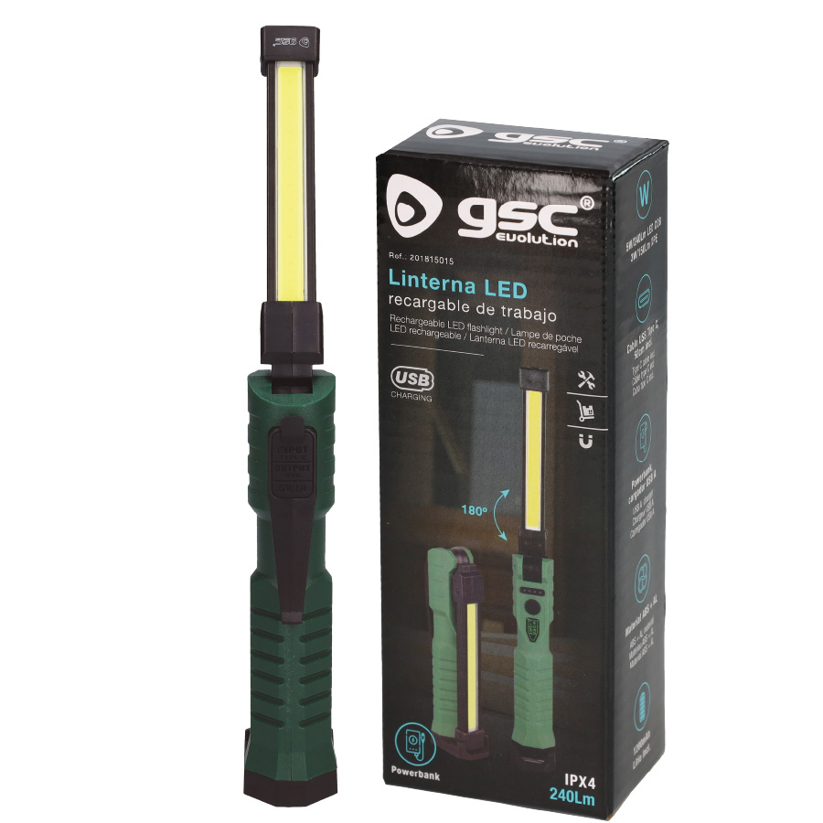 Linterna LED de trabajo recargable USB plegable 5W + 3W