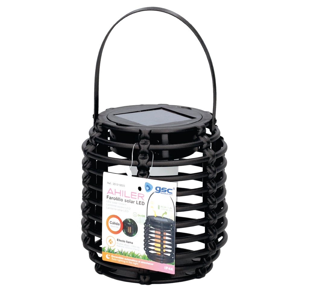 Farolillo solar LED Ahiler Luz cálida Negro 