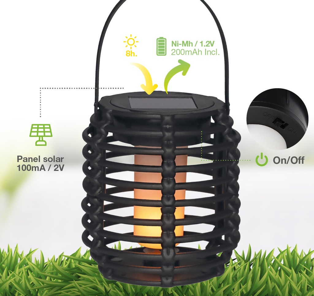 Farolillo solar LED Ahiler Luz cálida Negro 