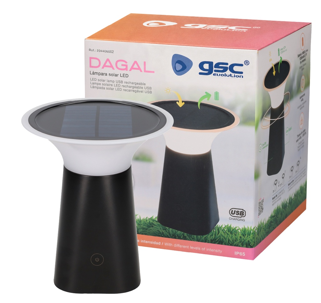Lámpara solar LED Dagal recargable USB 100lm 3000K 