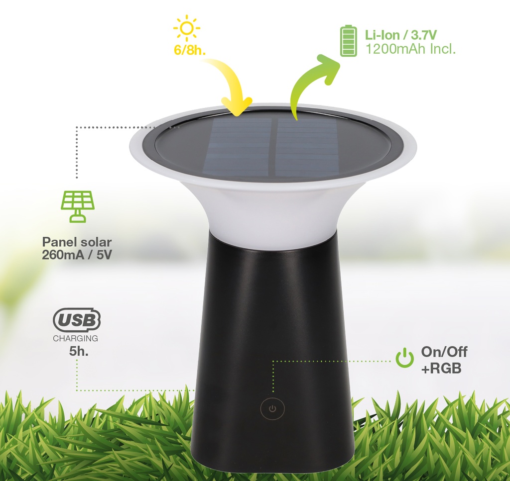 Lámpara solar LED Dagal recargable USB 100lm 3000K 