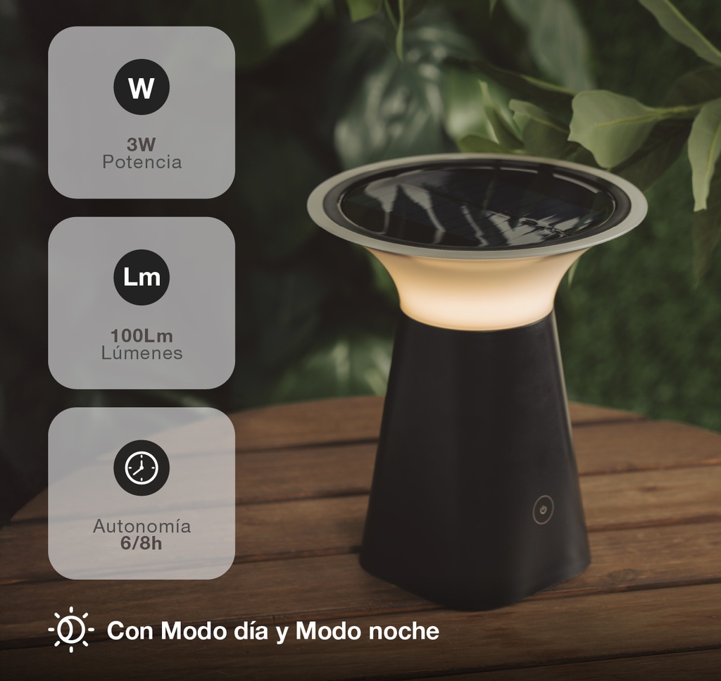 Lámpara solar LED Dagal recargable USB 100lm 3000K 