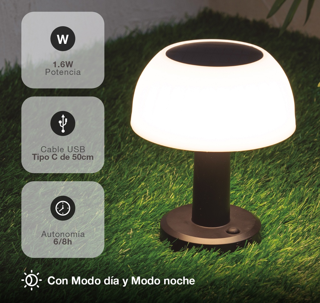 Lámpara solar LED Urgani recargable USB RGB 