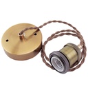 Portalámparas latón colgante E27 1M cable trenzado dorado