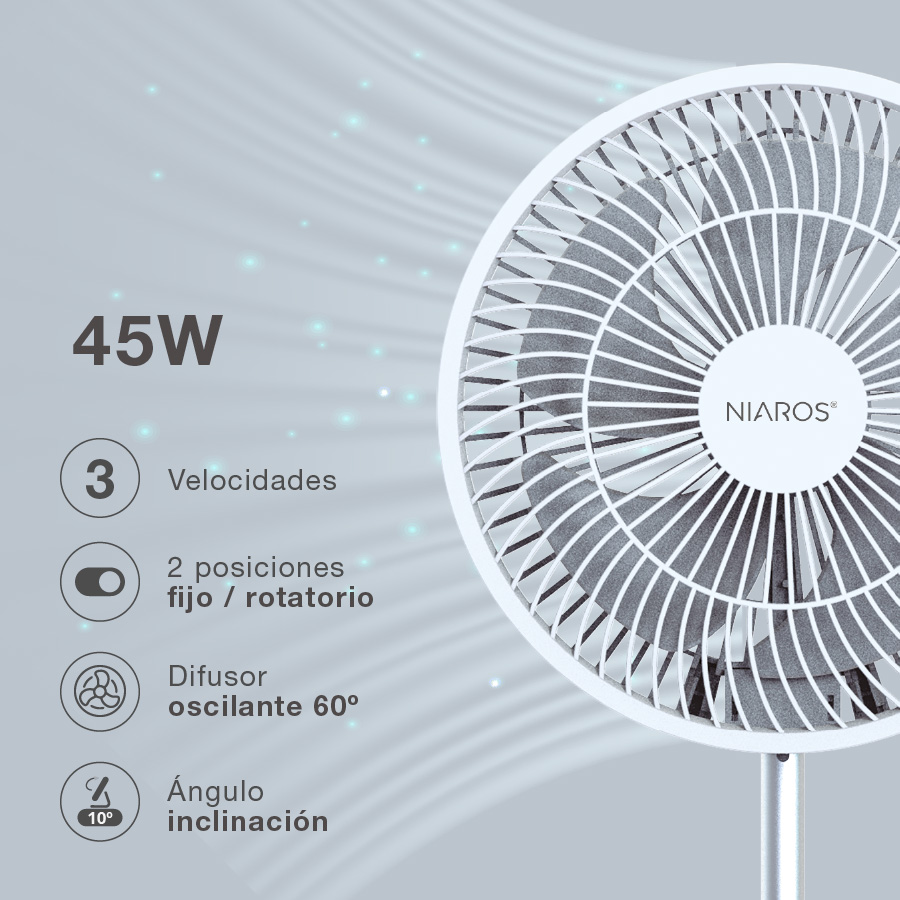Ventilador portátil de pie Ankro plegable Ø21,5cm 7W Blanco