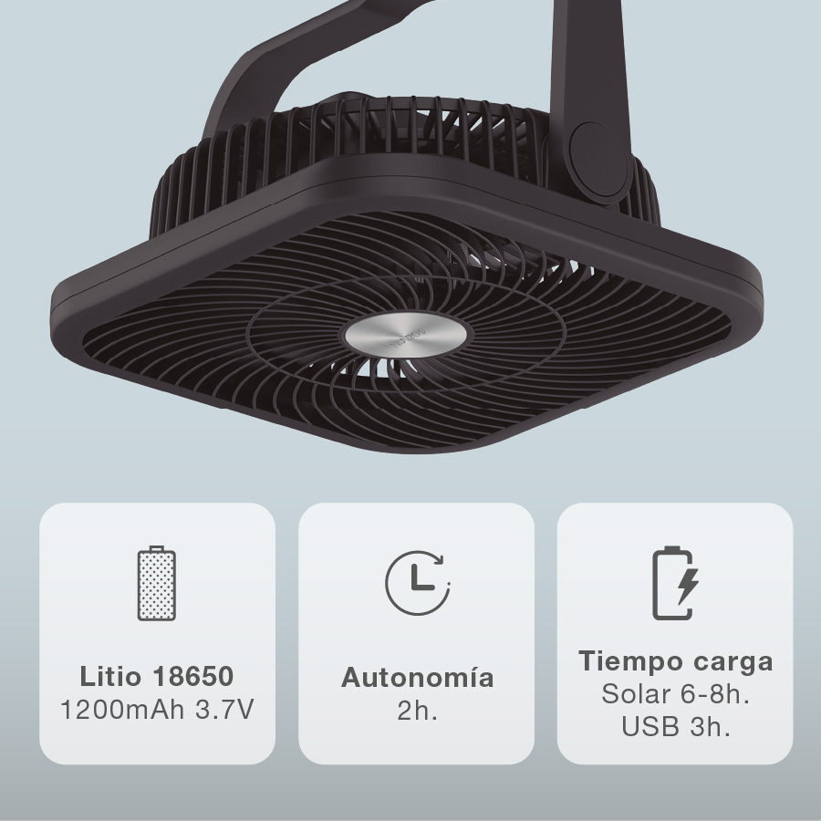 Ventilador portátil Rayna multifunción 25cm 9W Negro