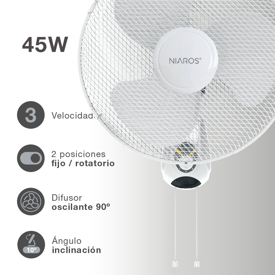 Ventilador de pared Toleni Ø43cm 45W Blanco