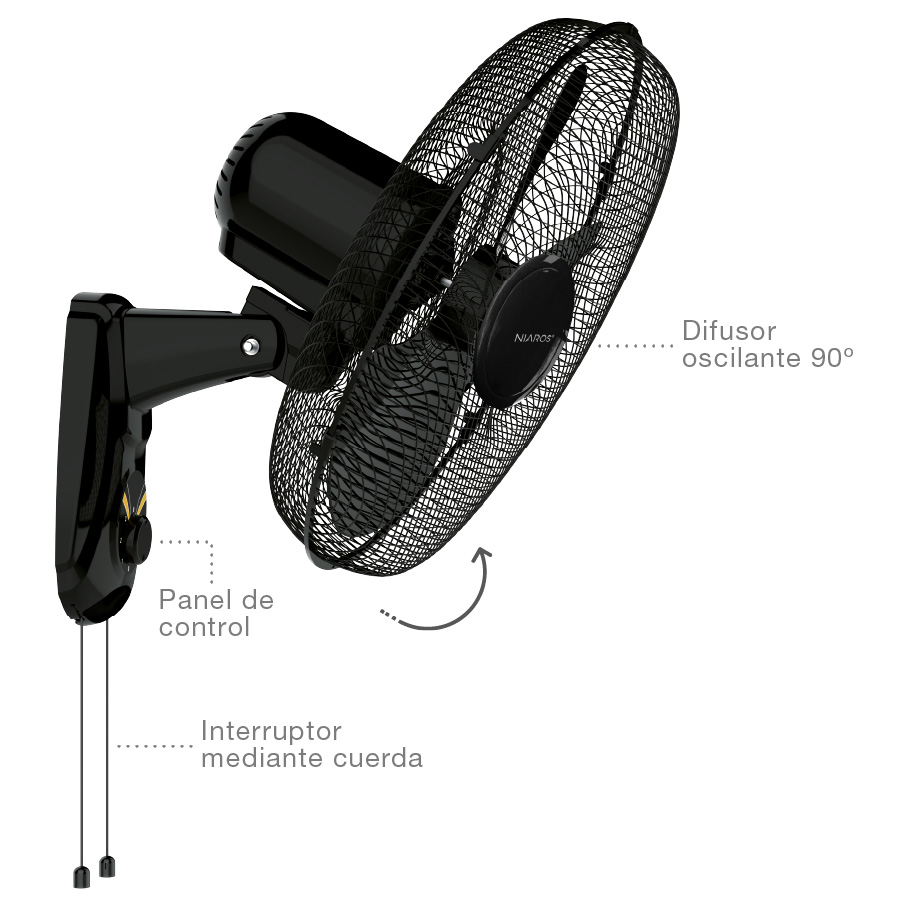 Ventilador de pared Toleni Ø43cm 45W Negro