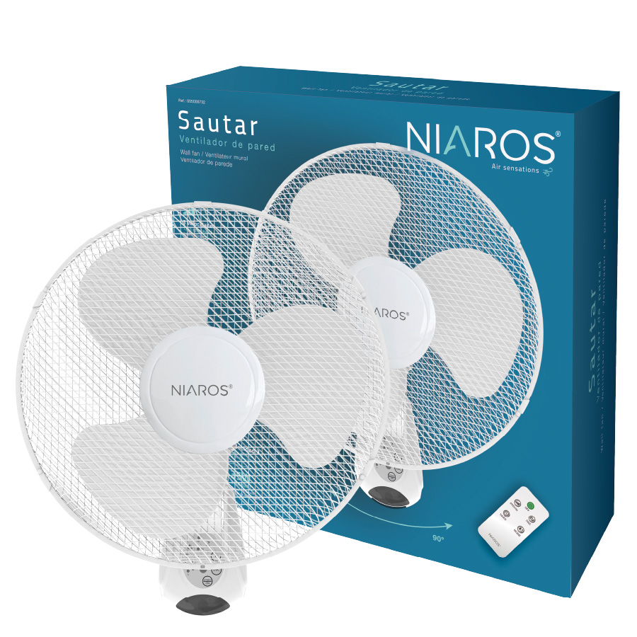 Ventilador de pared Sautar con mando Ø43cm 45W Blanco