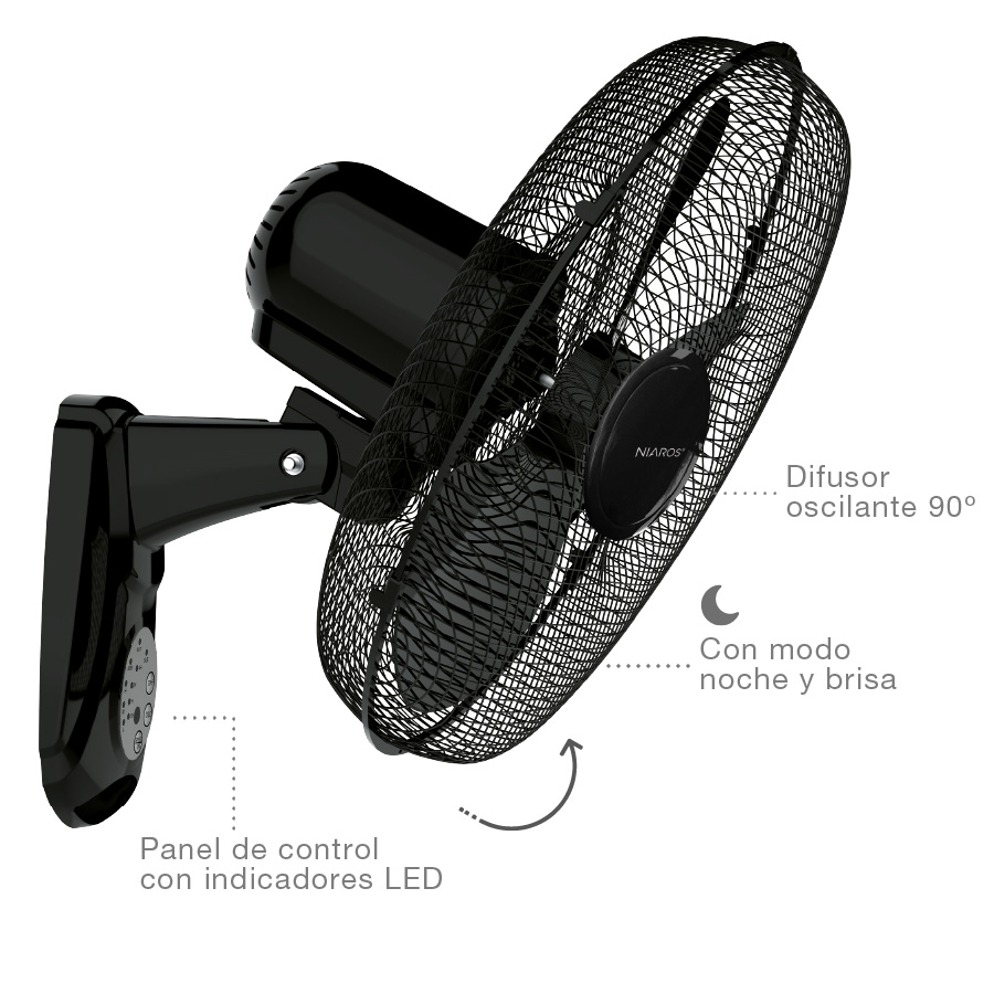 Ventilador de pared Sautar con mando Ø43cm 45W Negro