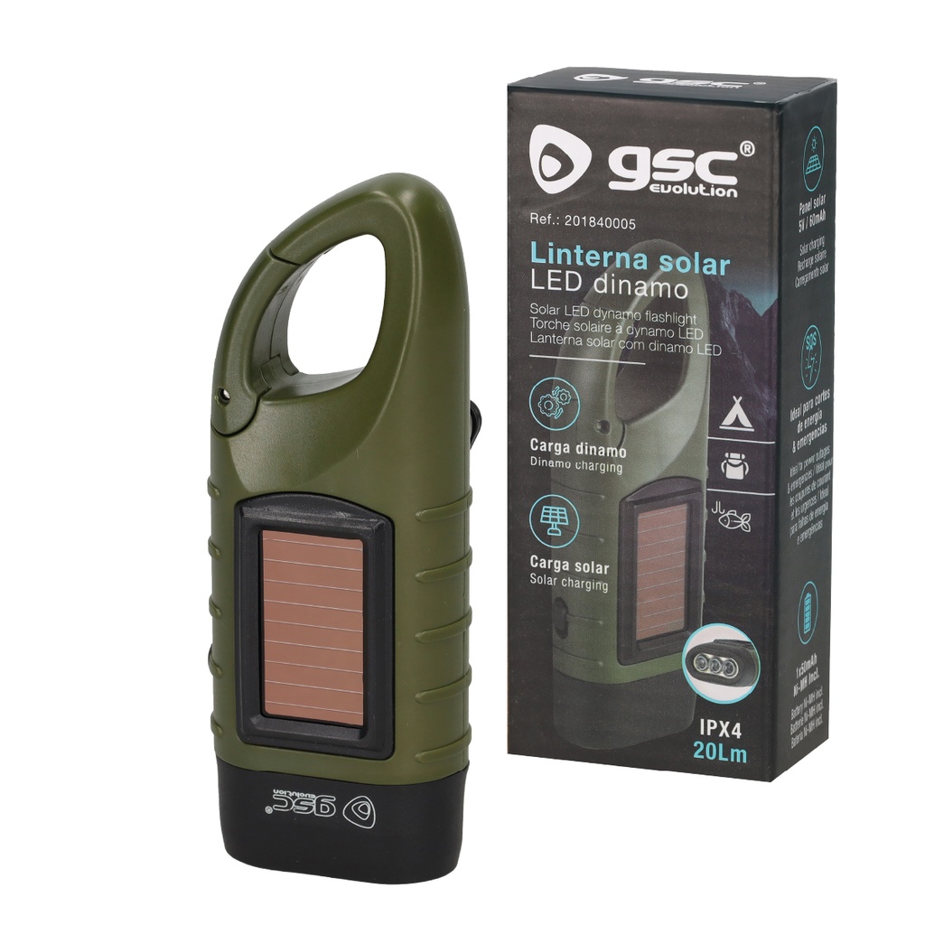 Linterna solar LED dinamo 20lm 
