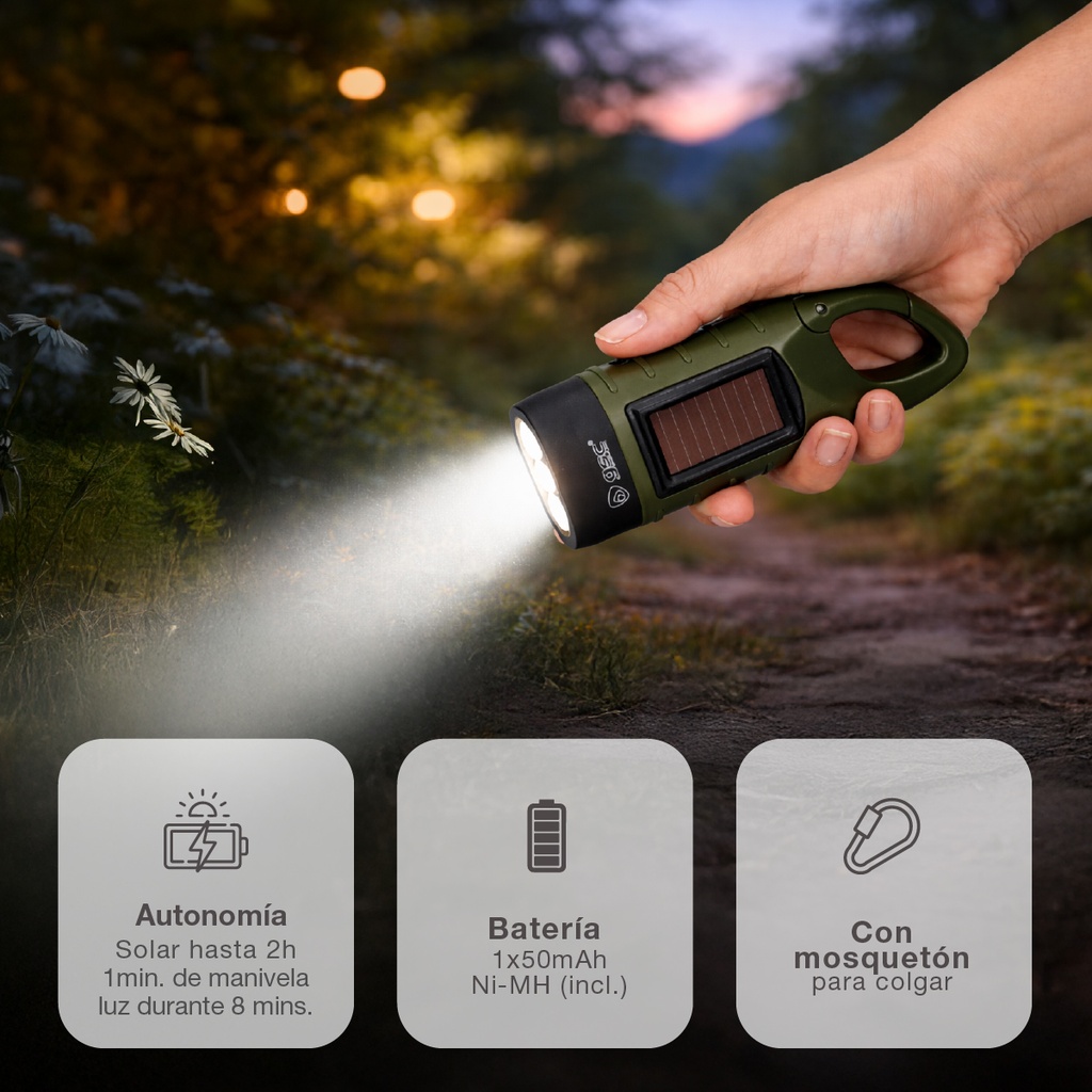 Linterna solar LED dinamo 20lm 