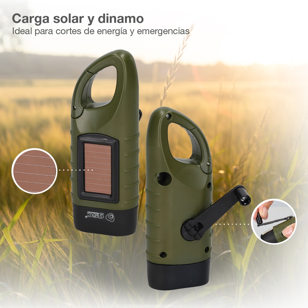 Linterna solar LED dinamo 20lm 