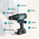 Kit taladro destornillador inalámbrico con percutor y dos baterías 20V