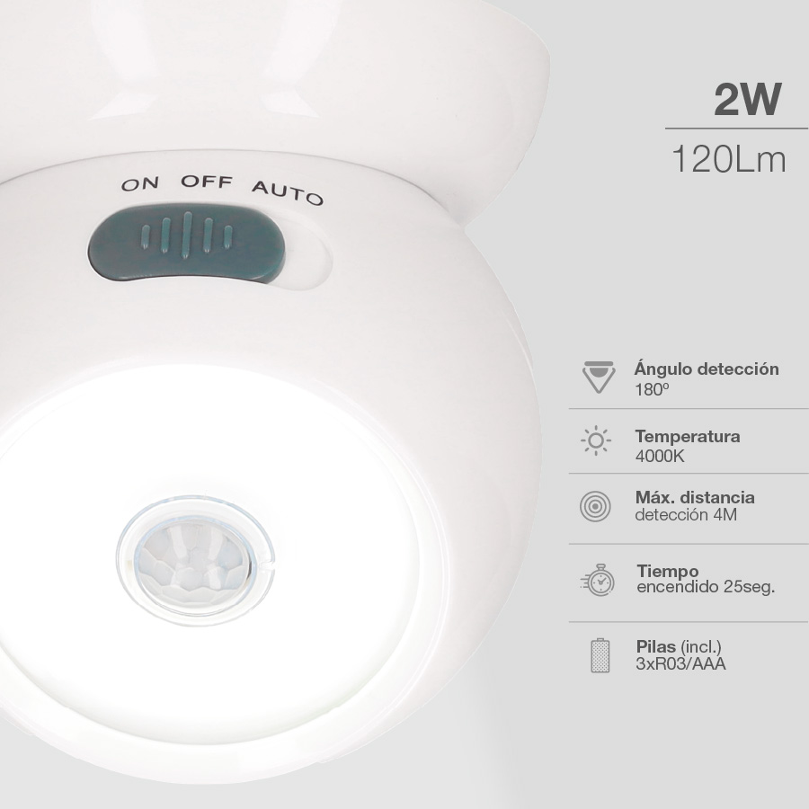Luz con sensor de movimiento 2W - 6u caja exp