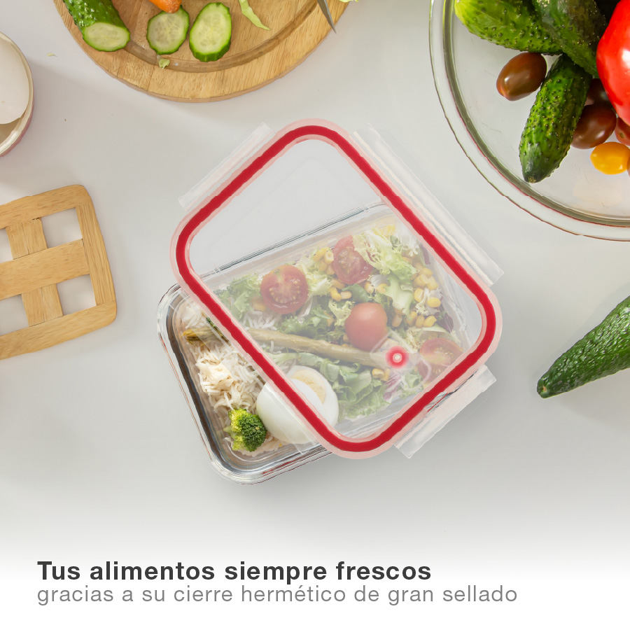 Táper hermético rectangular de cristal 1000ml