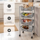 Carrito de cocina con ruedas 4 cestas