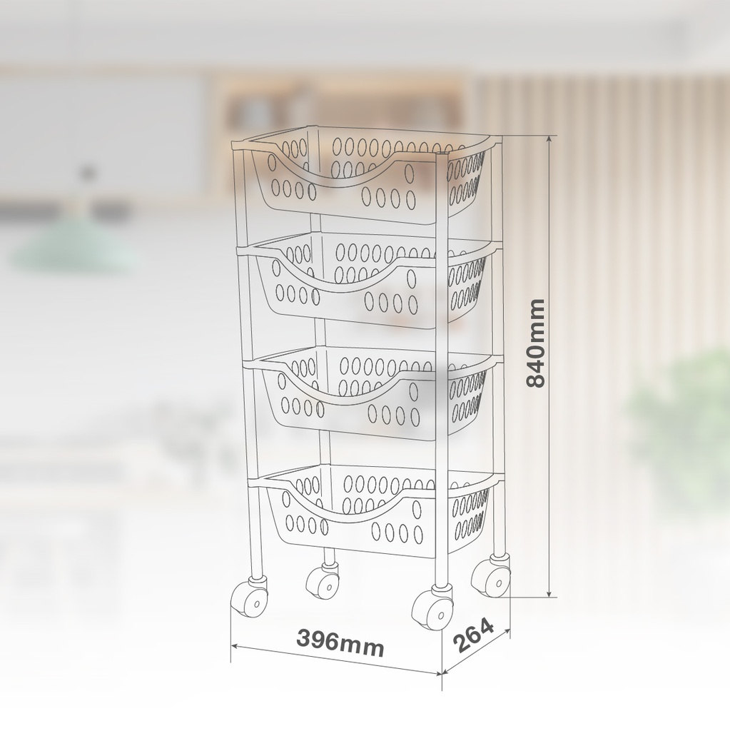 Carrito de cocina con ruedas 4 cestas