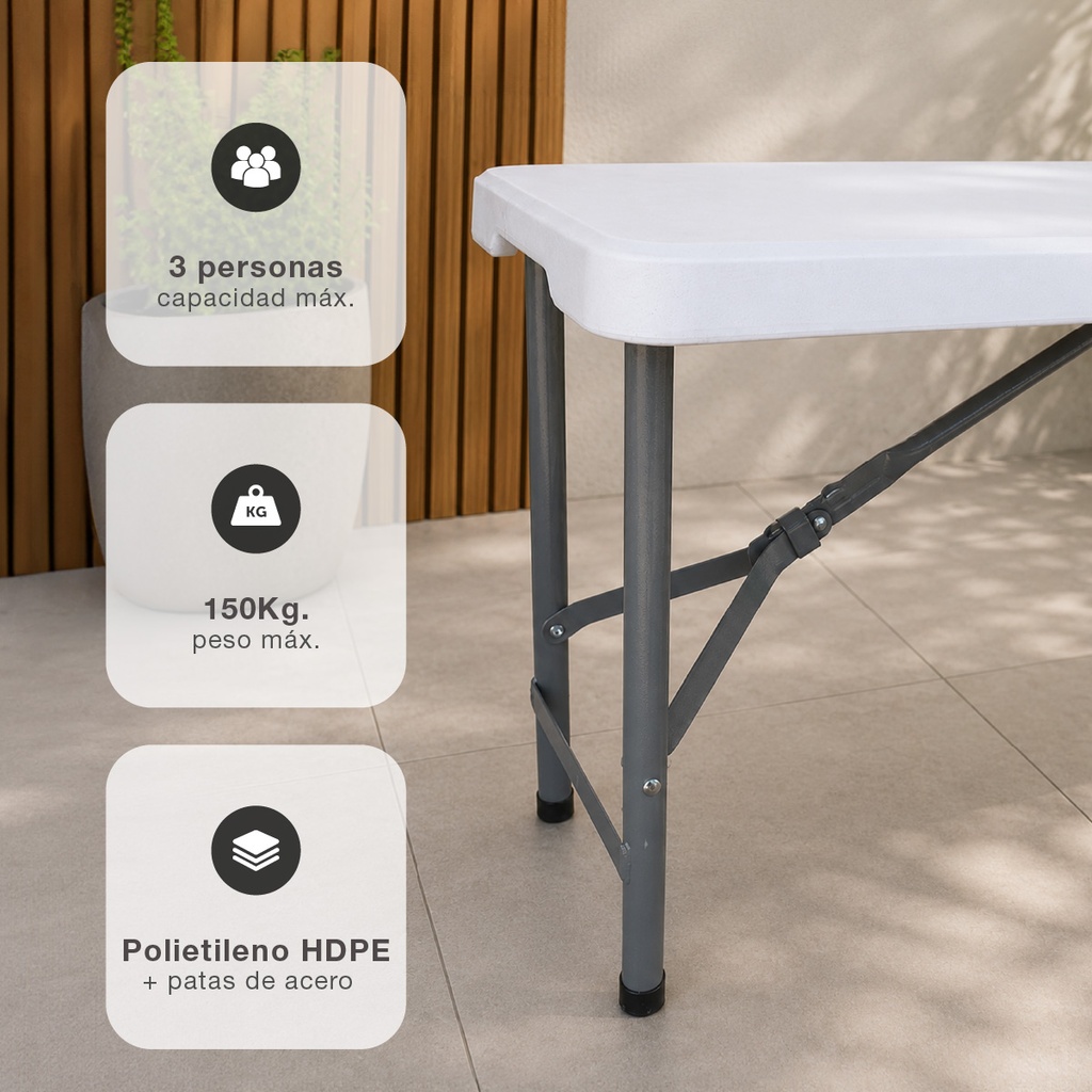 Banco plegable polietileno 1800x290x440mm