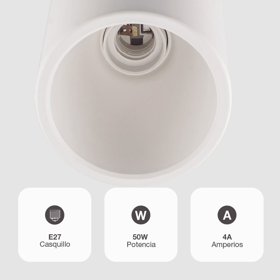 Portalámparas superficie alto E27 Blanco 