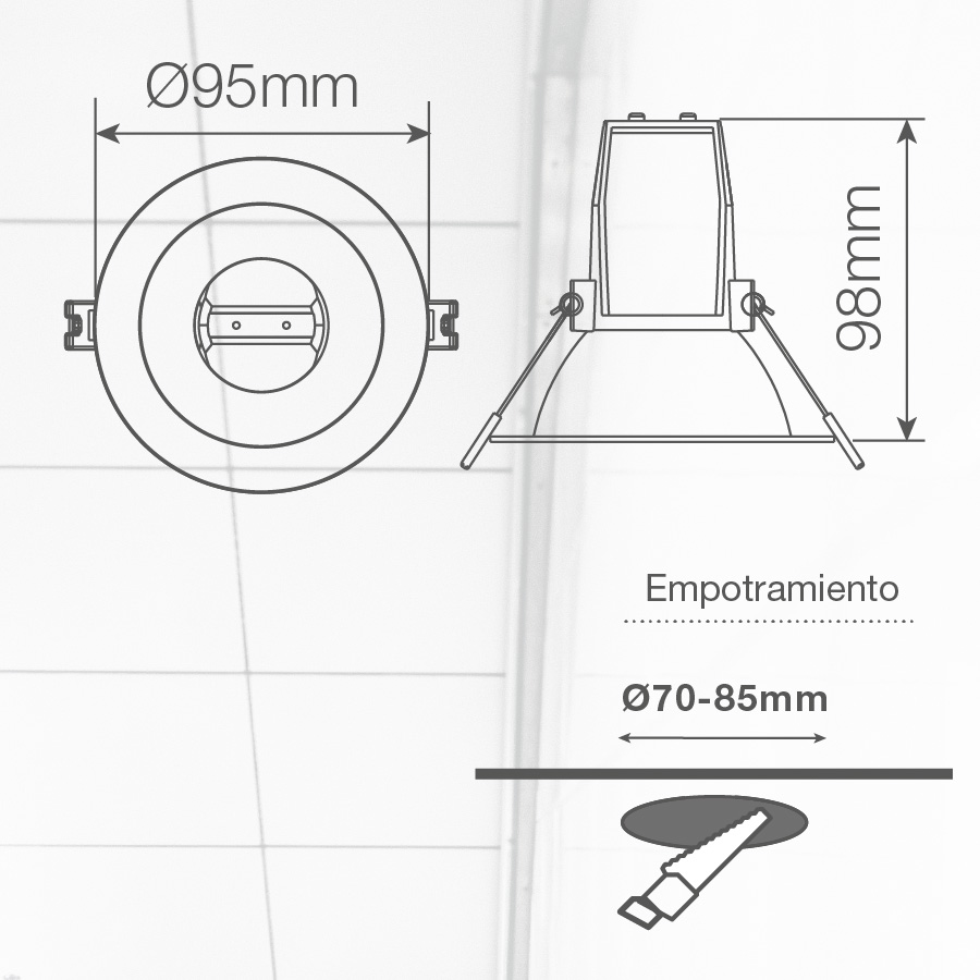Portalámparas empotrable Ø95mm E14 Blanco 