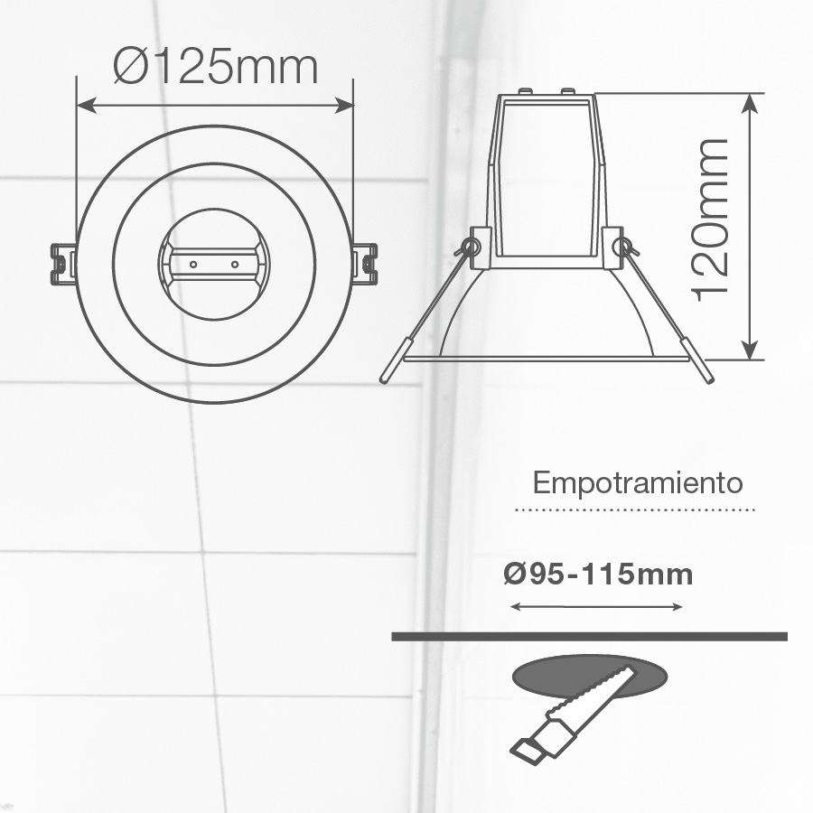 Portalámparas empotrable Ø125mm E27 Blanco 