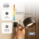 Aplique pared LED Kiraz 3000-4000-6500K recargable USB Negro
