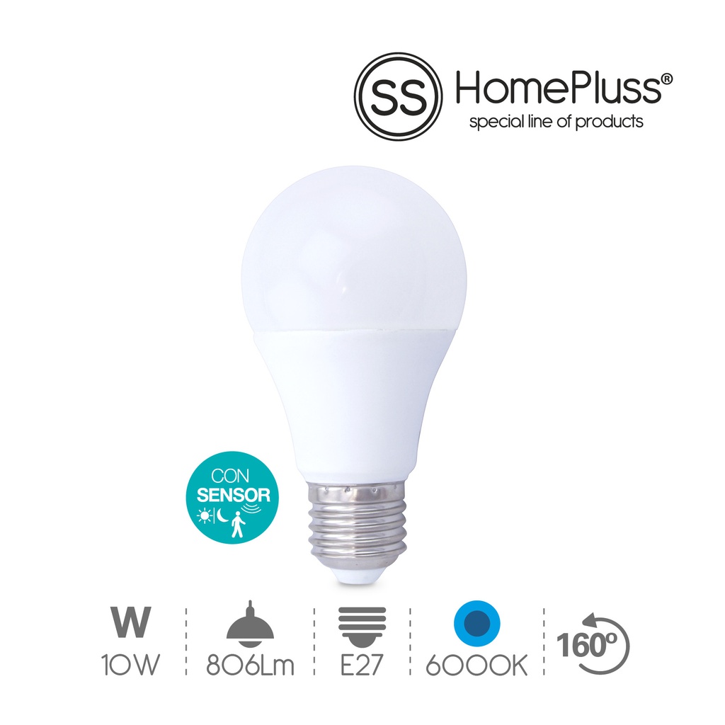Lamp. estandar con detector 10W E27 3000K -8u c.e