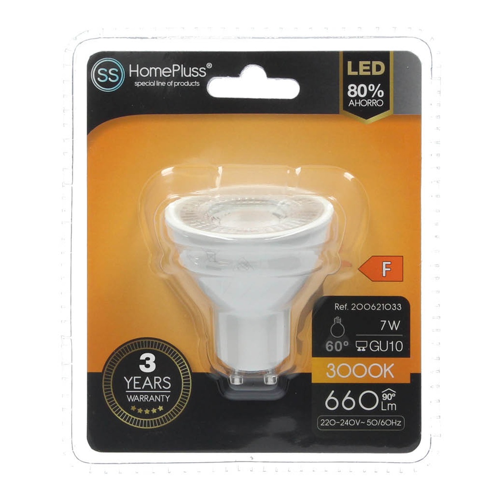 Lampara dicroica 7W GU10 3000K - 12u caja exp