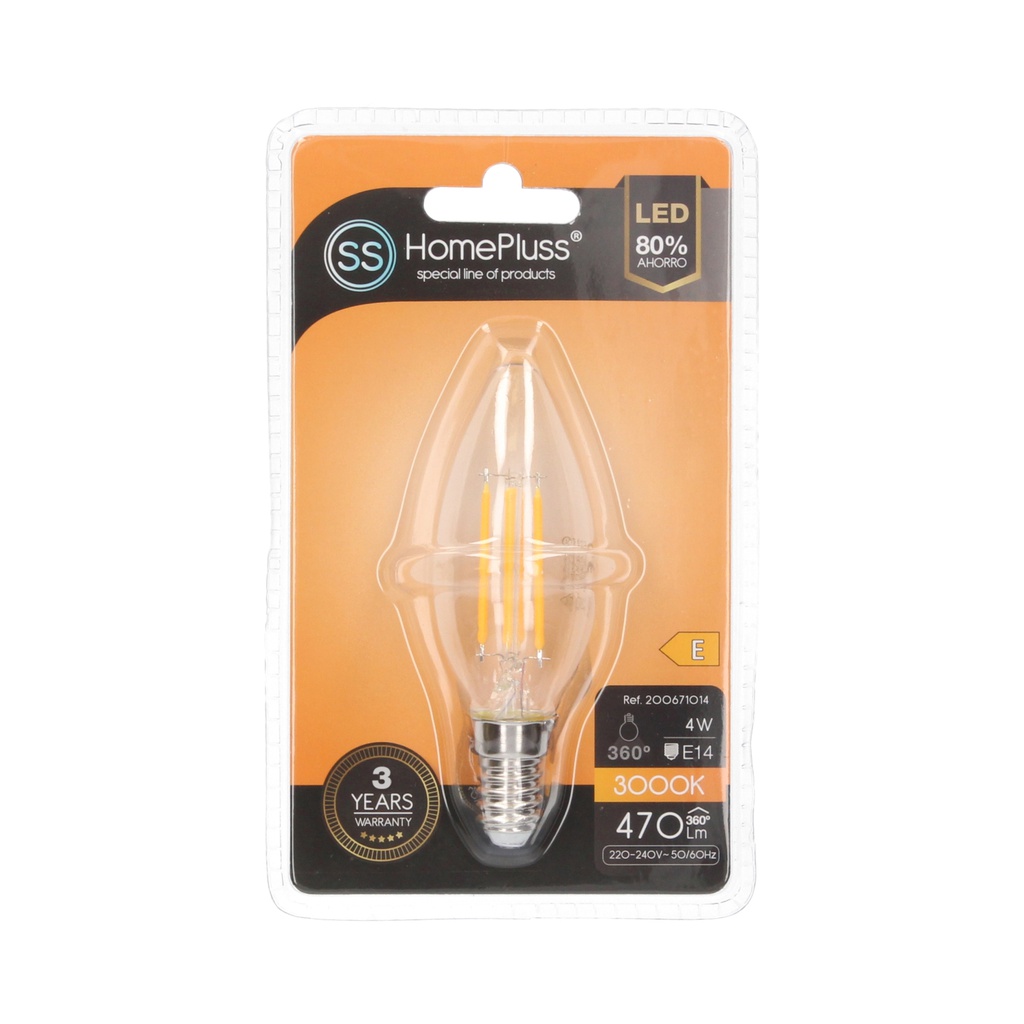 Lámpara Filamento LED Vela 4W E14 3000K - 12u c.exp.