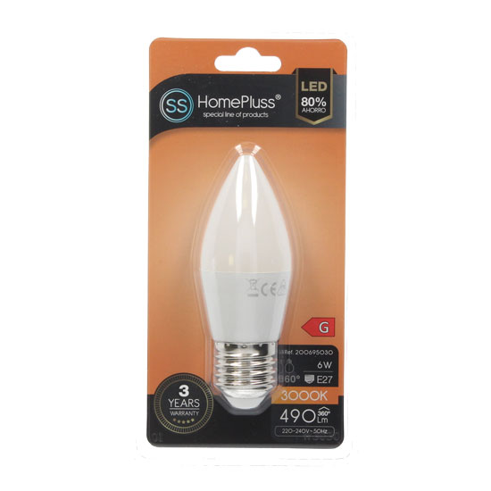 Lampara vela 6W E27 3000K - 12u caja exp