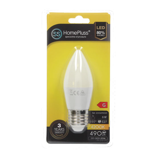 Lampara vela 6W E27 4200K - 12u caja exp