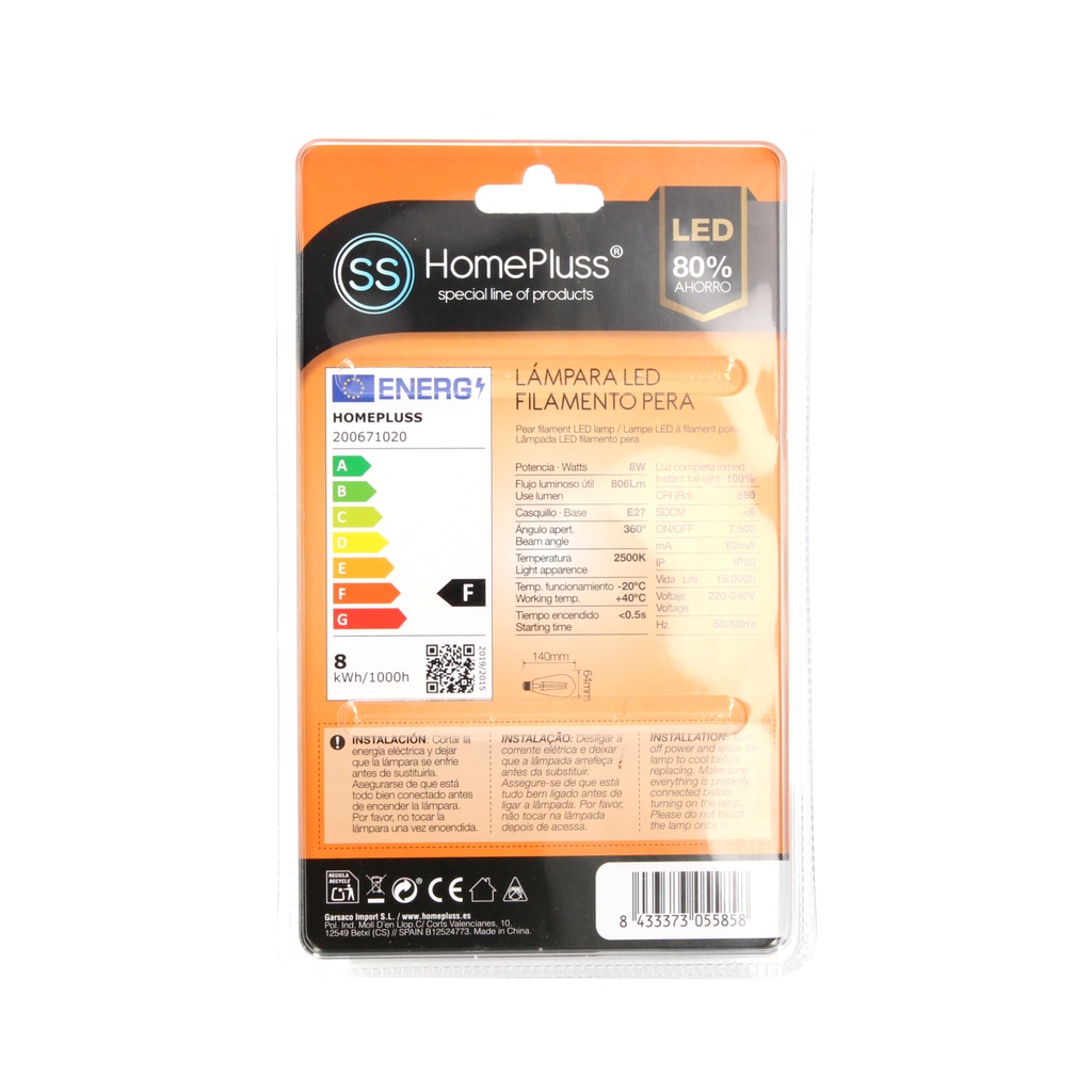 Lámpara Filamento LED Pera ST64 Opaca 8W 2500K