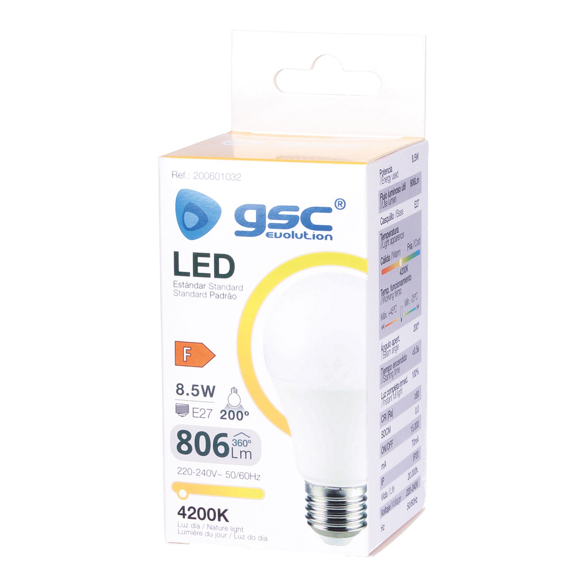 Lámpara LED estándar A60 8,5W E27 4200K