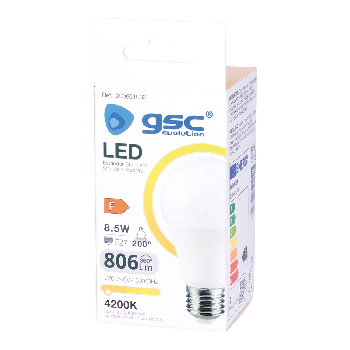 Lámpara LED estándar A60 8,5W E27 4200K