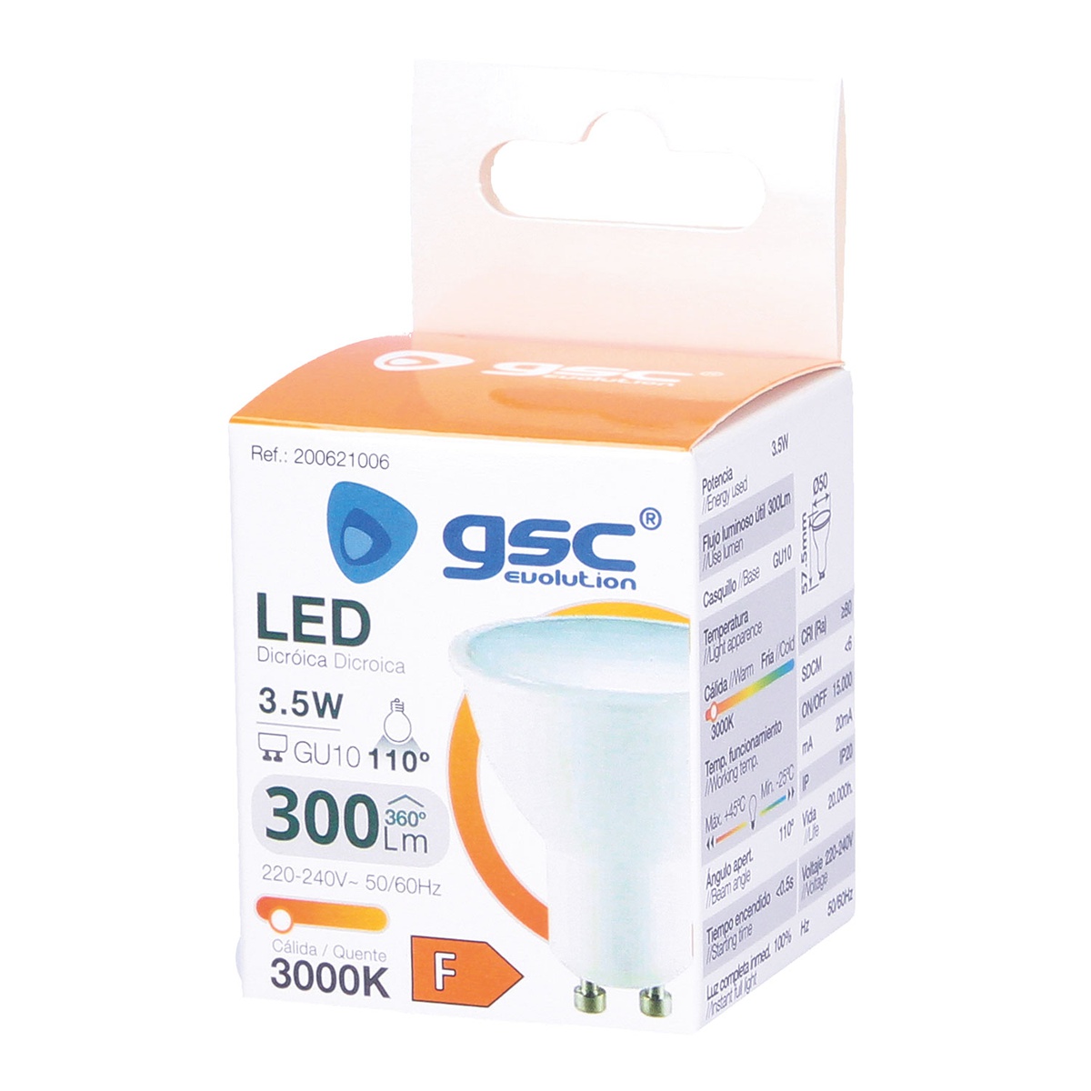 Lámpara LED dicroica 3,5W GU10 3000K