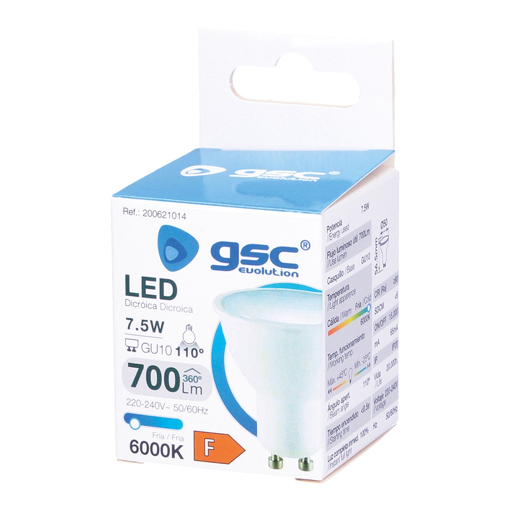 Lámpara LED dicroica 7,5W GU10 6000K