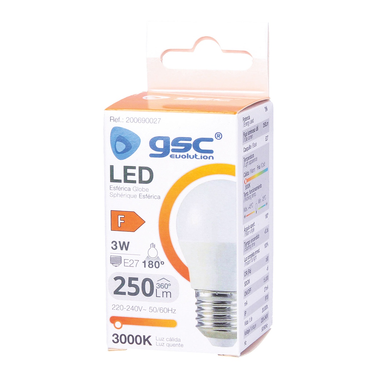 Lámpara LED esférica 3W E27 3000K