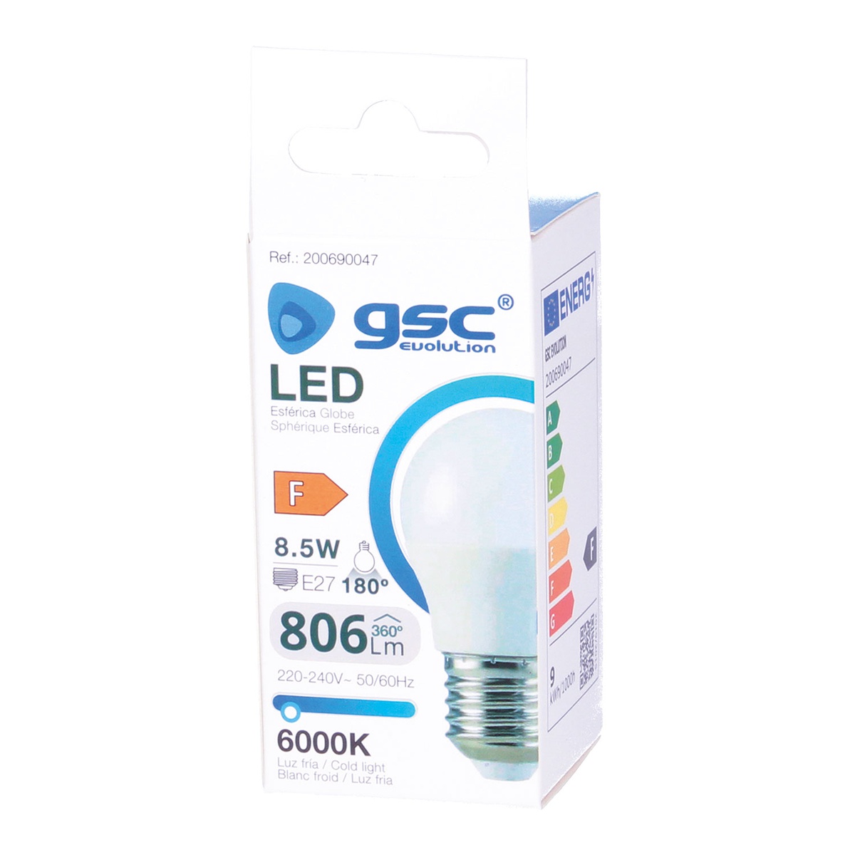 Lámpara LED esférica 8,5W E27 6000K