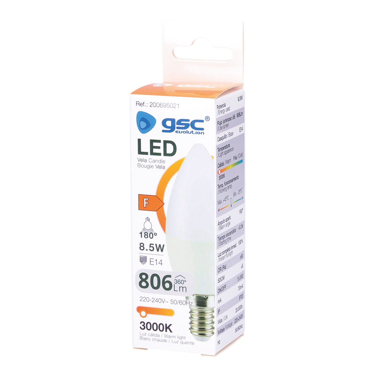 Lámpara LED vela 8,5W E14 3000K