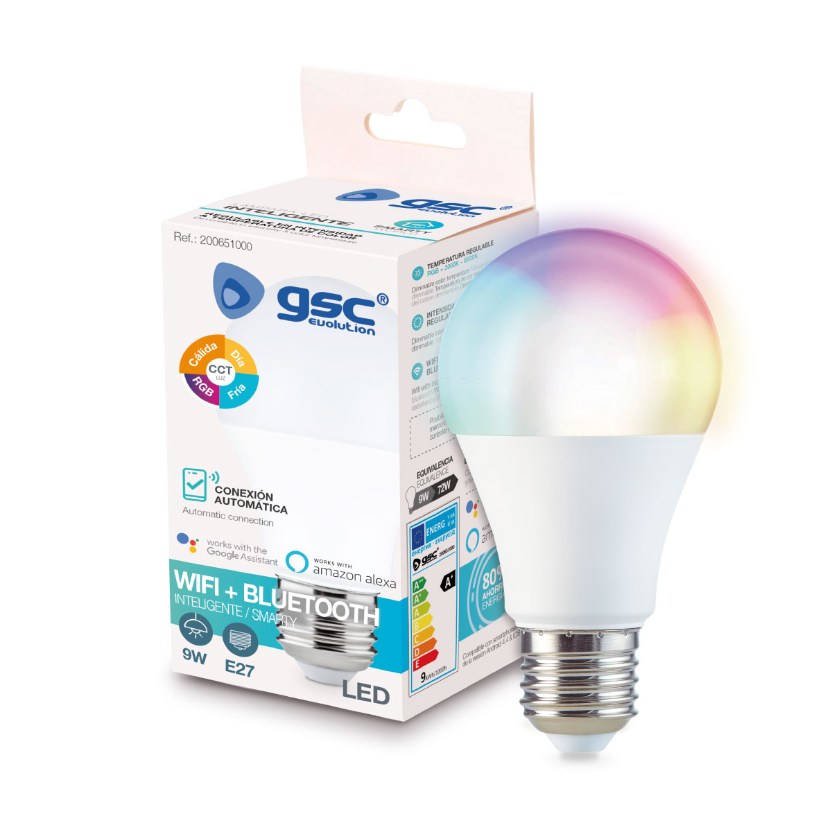 Lámpara estándar inteligente 9W E27 RGB + 3000-6500K Regulable