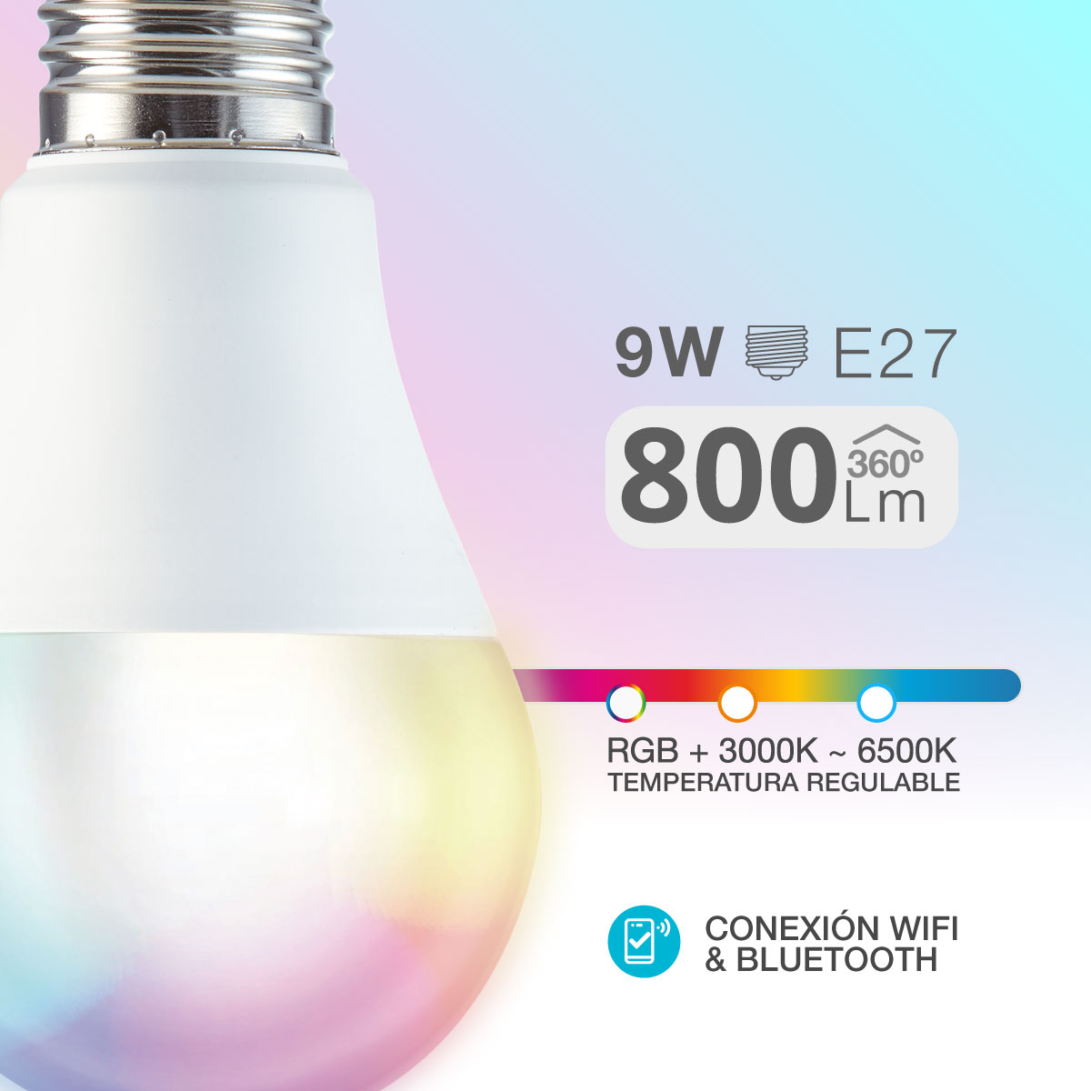 Bombilla LED Estándar Inteligente 9W Regulable en Intensidad y Temperatura