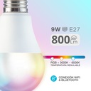 Lámpara estándar inteligente 9W E27 RGB + 3000-6500K Regulable