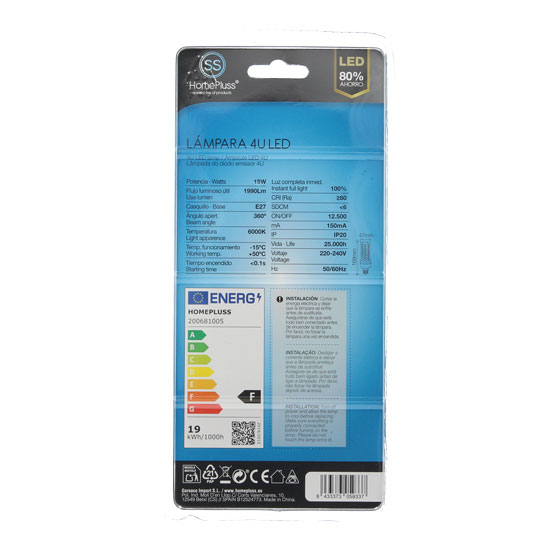 Lampara 4U 19W E27 6000K - 6u caja exp