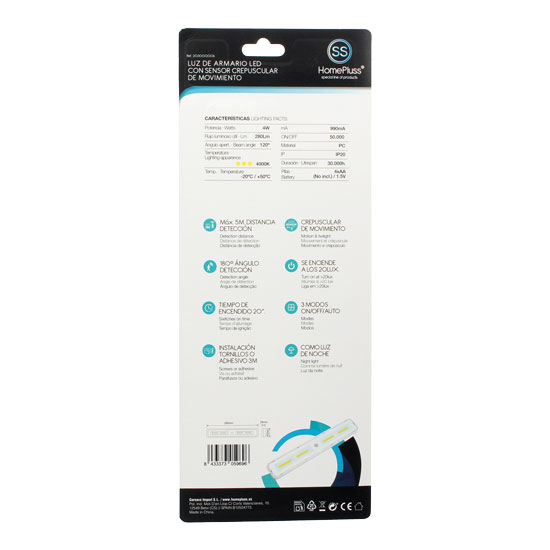 Luz de armario LED con sensor de movimiento 4W 4000K