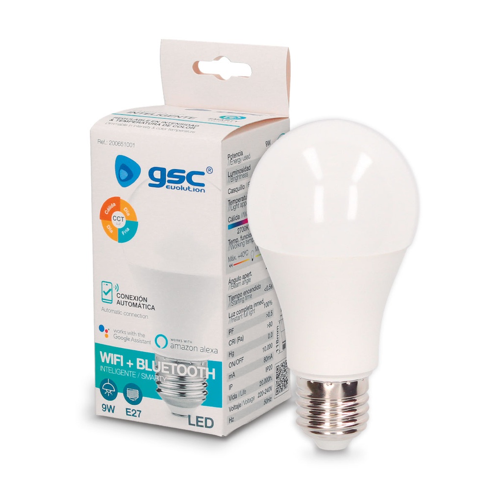 Lámpara estándar inteligente 9W E27 2700-6500K Regulable