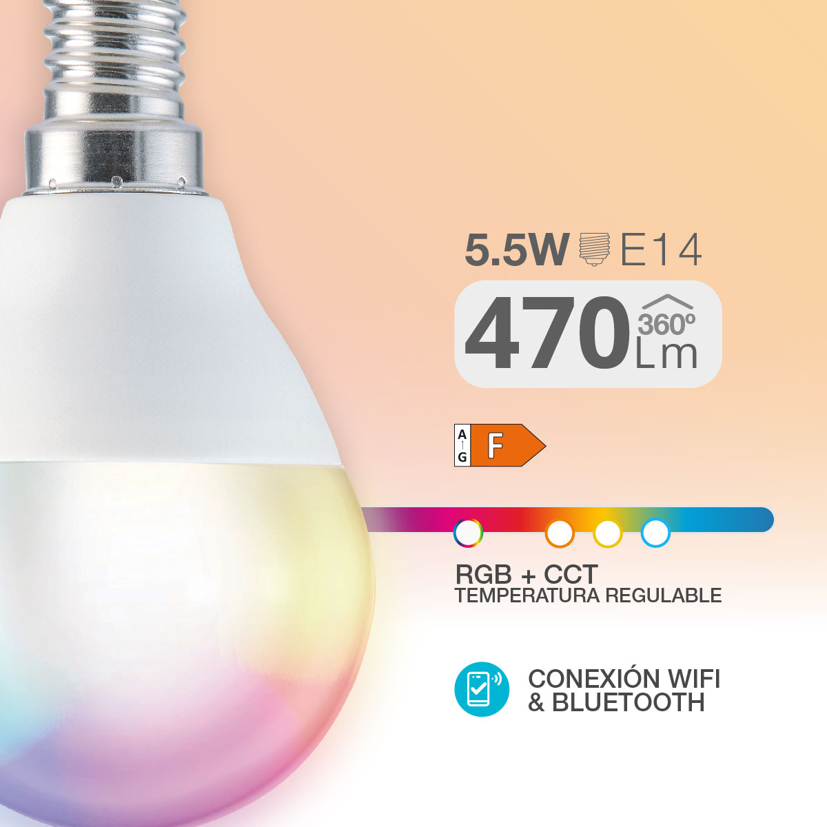 Bombilla inteligente LED E14 esférica 5W