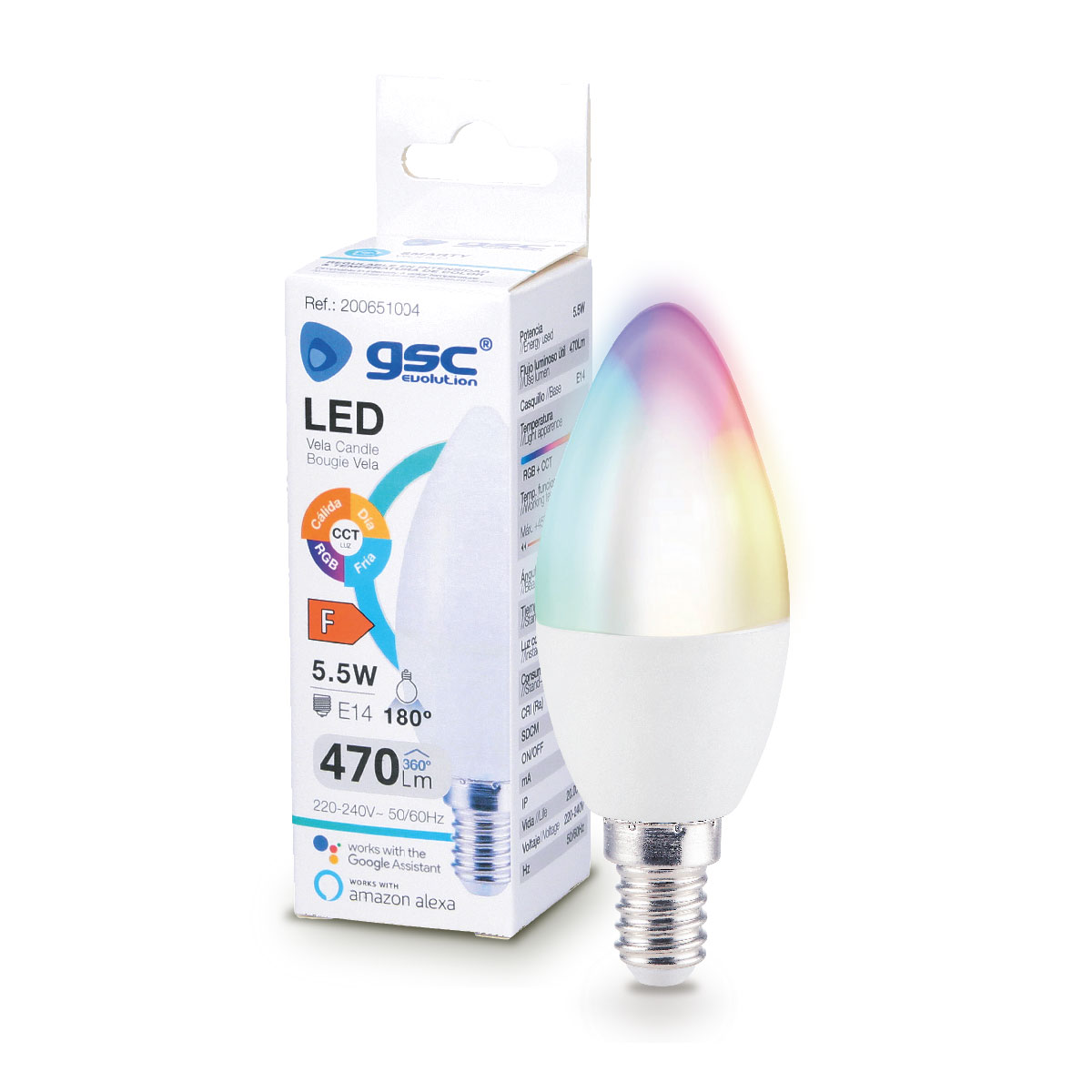 Lámpara LED vela inteligente 5,5W E14 RGB + CTT regulable