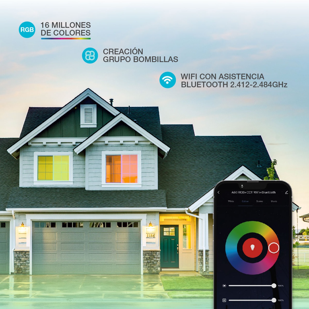 Lámpara LED esférica inteligente 5,5W E27 RGB + CTT regulable