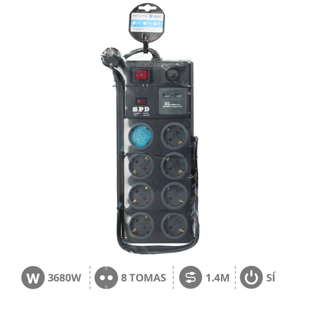 Base multiple 8T + 2 USB + Int. (3x1.5mm) 1,4M